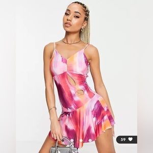 Fashionkilla mini dress with cut out detail in pink print